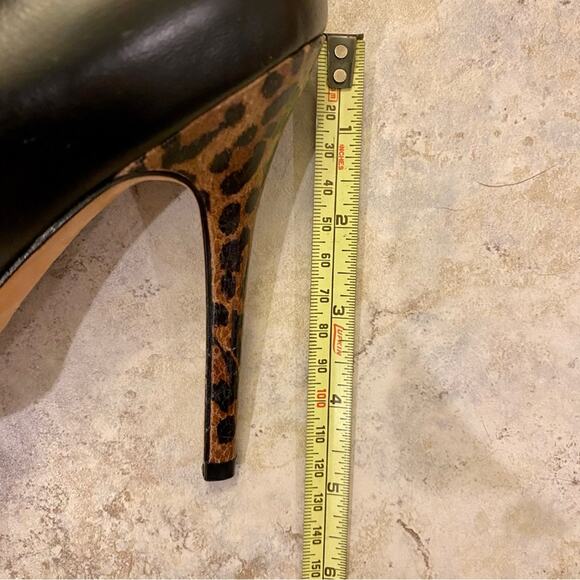 Saks Fifth Avenue Adriana Black and Leopard Print Leather High Peep Toe Heels - Picture 8 of 10